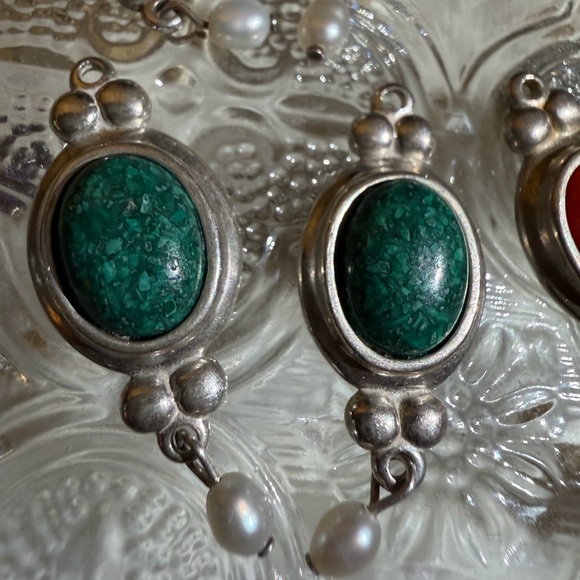Lot of Vintage CCO Sterling Silver Earring Charms Pearl Dangles Blue Green Turqu - Picture 3 of 13